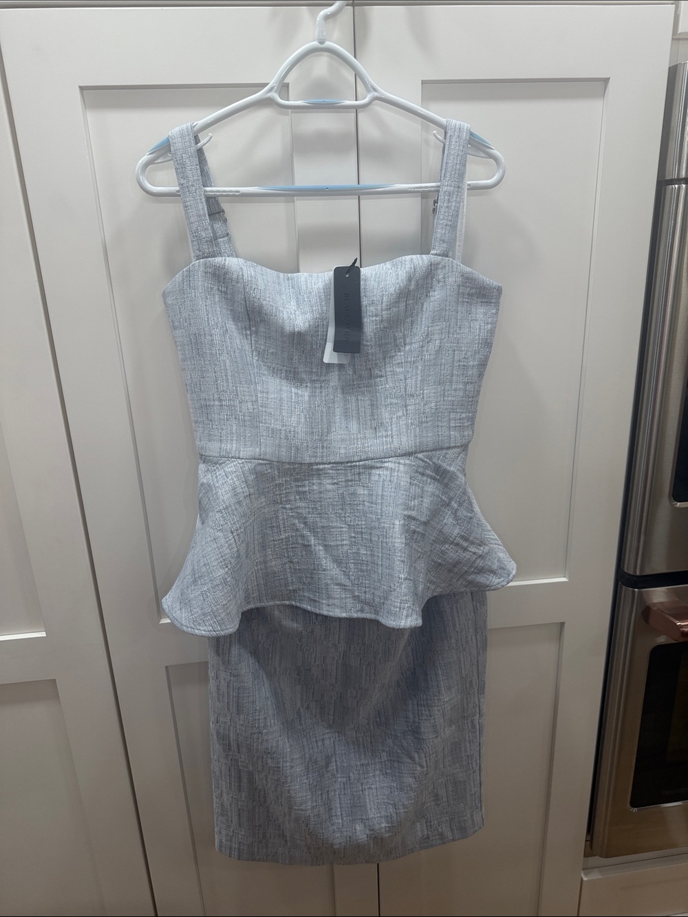 Sleeveless Light Gray Peplum Sheath 2 Piece Top and Skirt